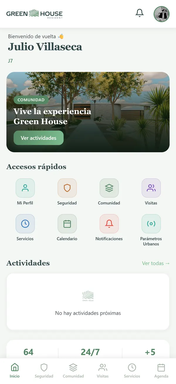 Resident Greenhouse — Dashboard familiar